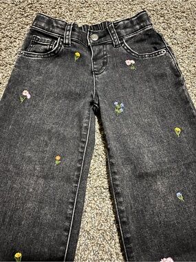 Cat & Jack Black Wide-Leg Jeans with Embroidered Flowers